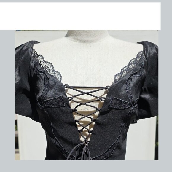 NWT FOR LOVE AND LEMONS SINGRID BLACK PLEATED MINI DRESS SIZE XS - Picture 5 of 10